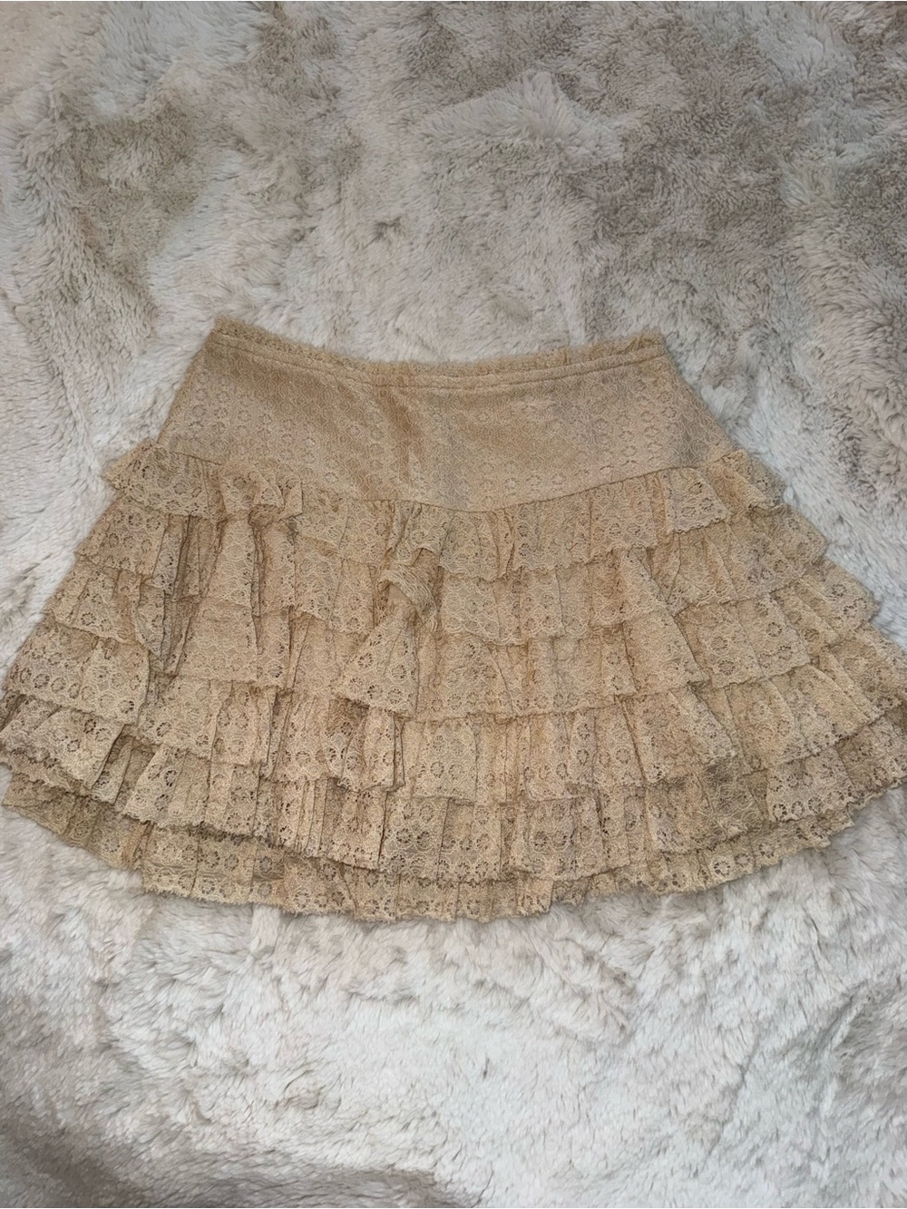 American Eagle Outfitters Beige Lace Tiered Ruffle Mini Skirt